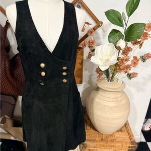 Free People Black Mini Dress with Gold Buttons